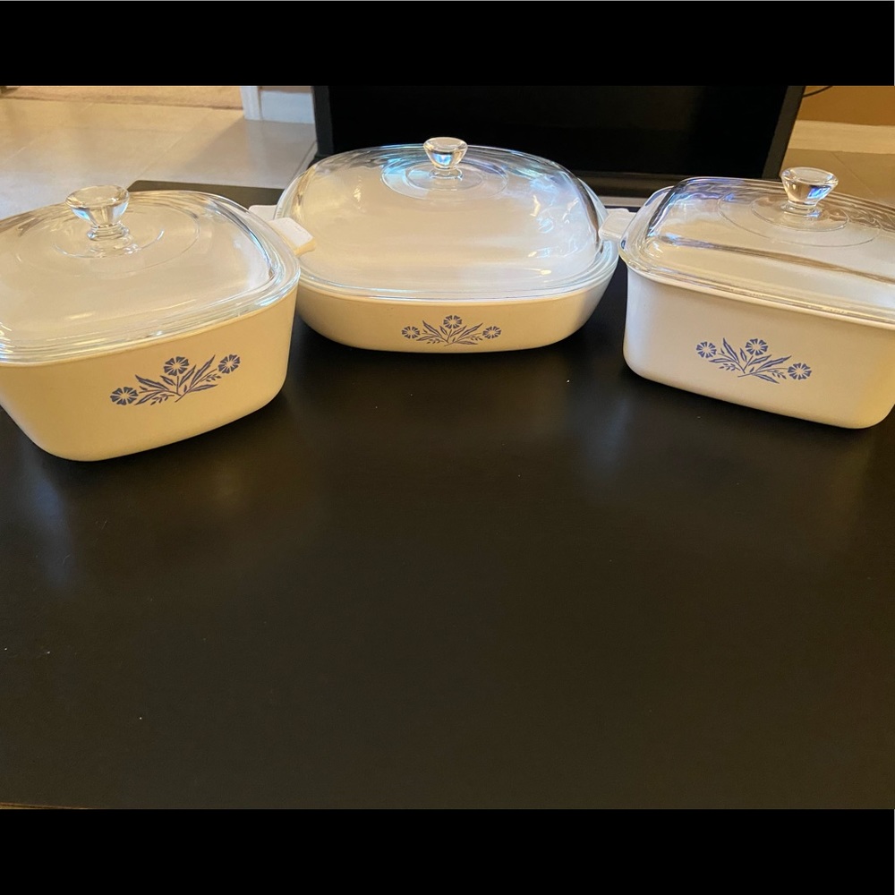 Set of 3 Vintage Blue Corning Wear